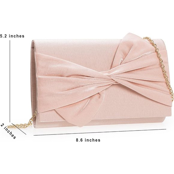 Women Satin Bow Flap Formal Party Clutch - Picture 7 of 7